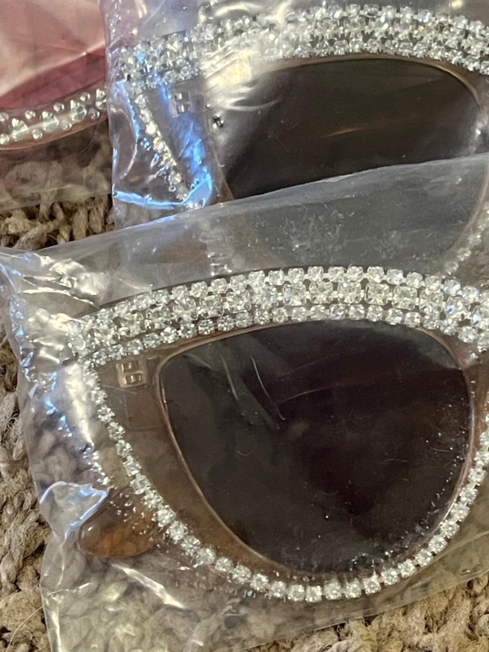 Rhinestone Embellished Cat Eye & Square Sunglasses - Pink & Brown - Picture 4 of 5